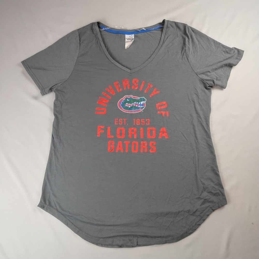 University of Florida Gators Shirt Women's XL Gray Short Sleeve V-Neck UF EUC